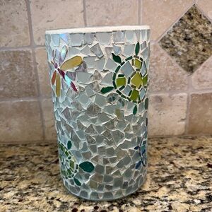 Mosaic Glass Vase featuring Turtles and a dragonfly.
